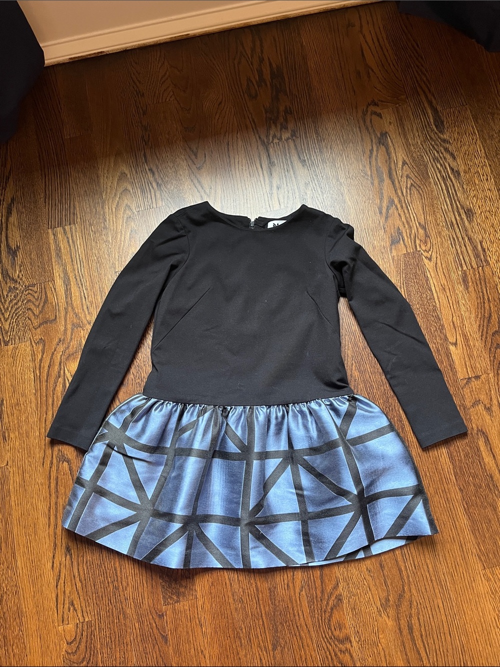 Milly Minis Black Top with Blue Geometric Skirt Dress
